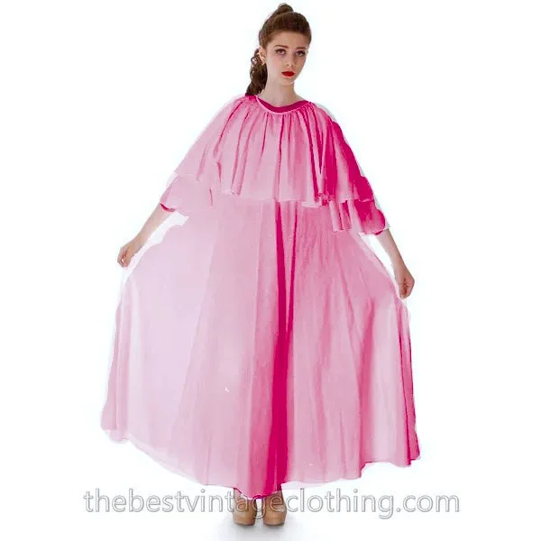 Fab Vintage Vuokko Designer Angel Sleeve Cape Gown Pink Cotton Tent Dress S