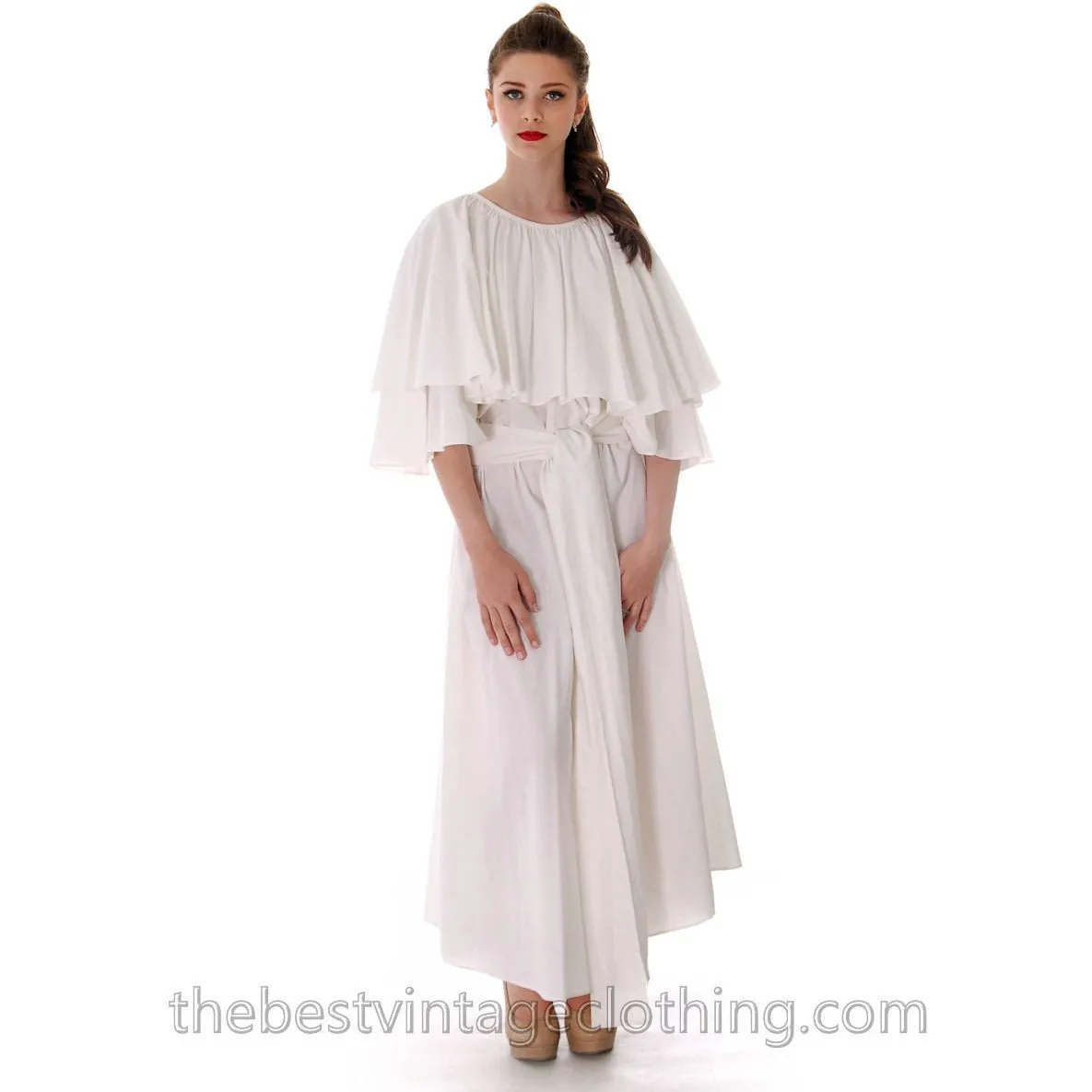 Fab Vintage Vuokko Designer Angel Sleeve Cape Gown Pink Cotton Tent Dress S