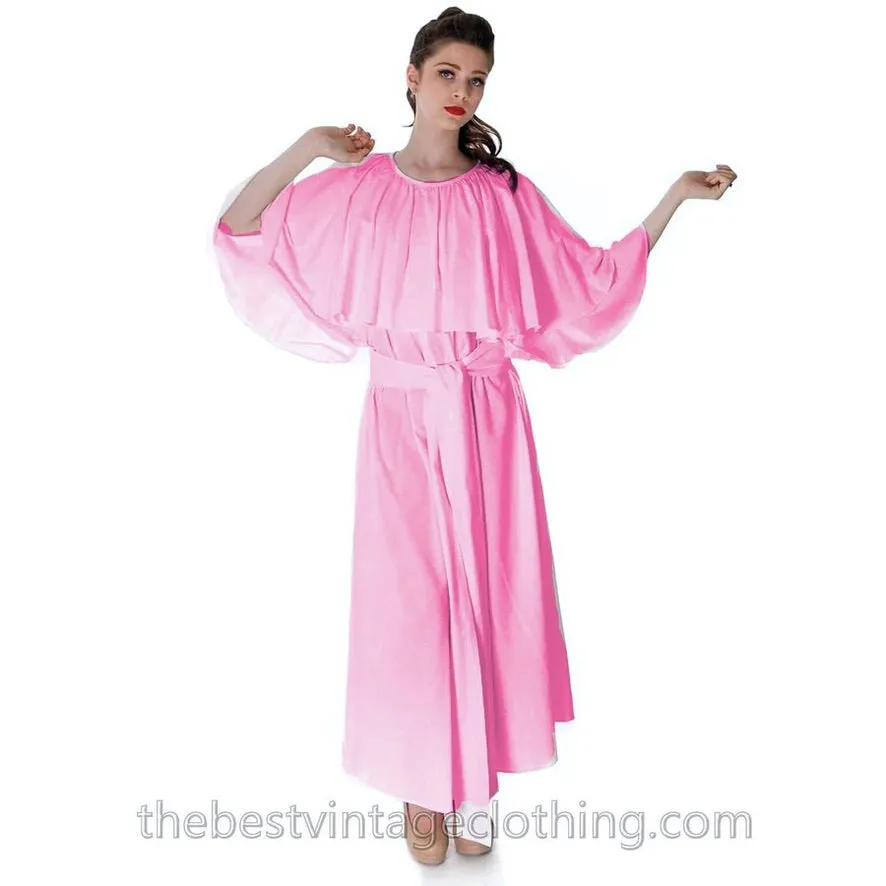 Fab Vintage Vuokko Designer Angel Sleeve Cape Gown Pink Cotton Tent Dress S