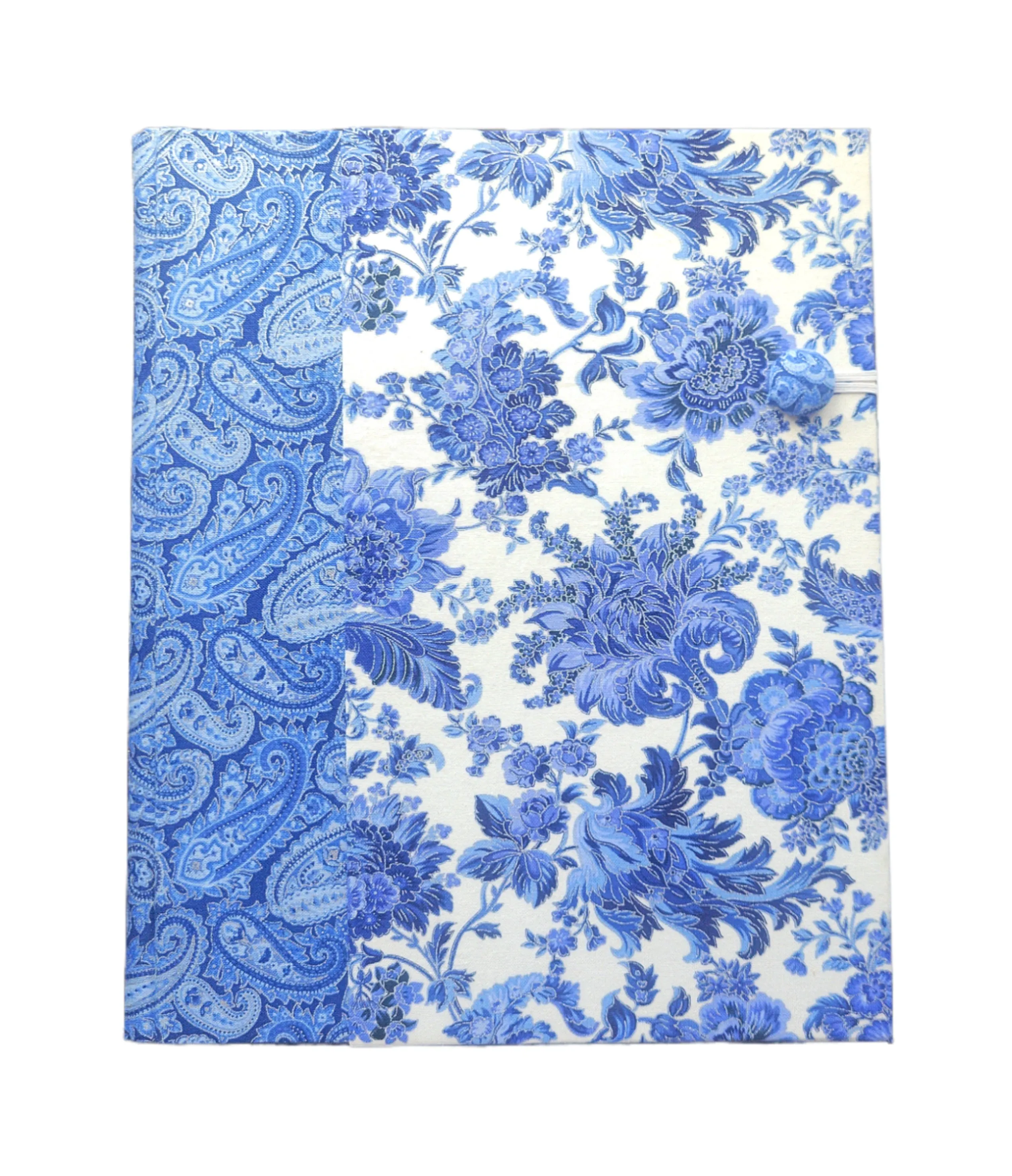 Fabric Covered Hardcover Notebook Composition Book Cover - Metallic Blue & White Swirls