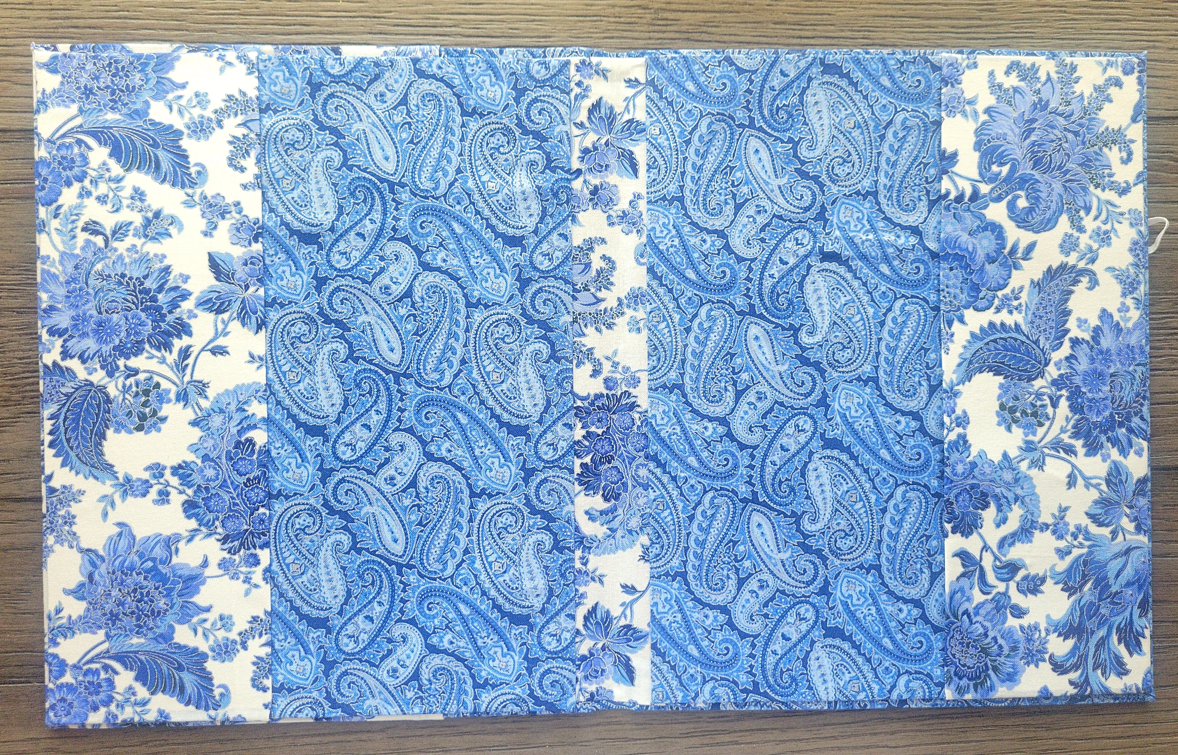 Fabric Covered Hardcover Notebook Composition Book Cover - Metallic Blue & White Swirls