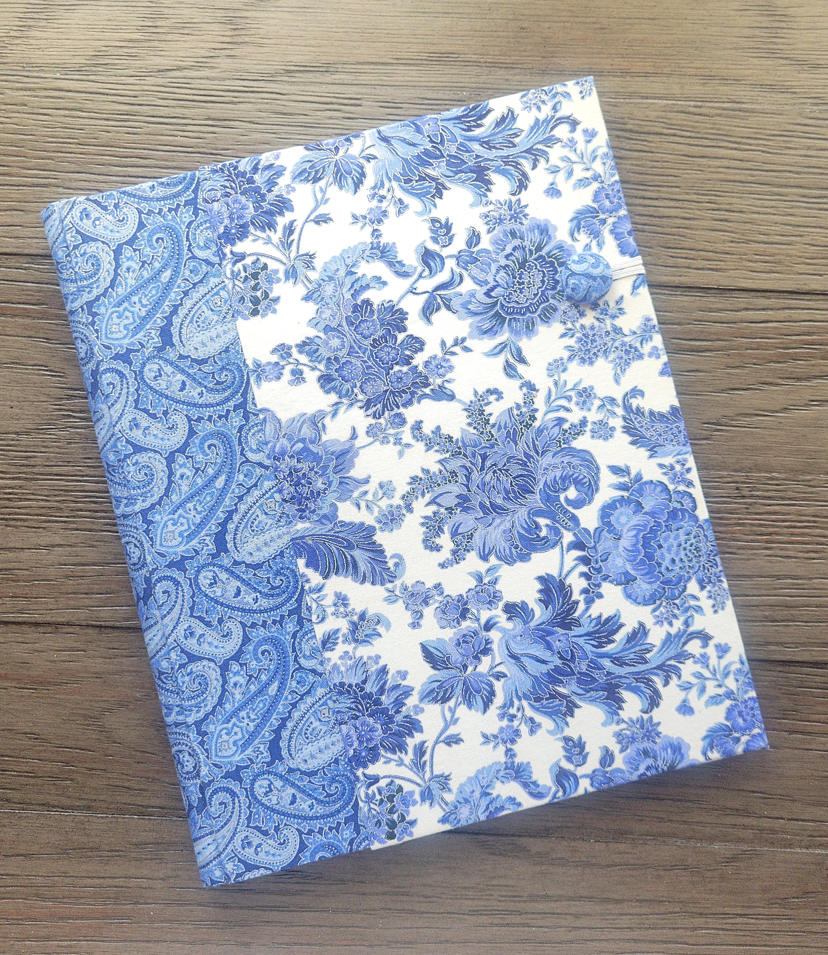Fabric Covered Hardcover Notebook Composition Book Cover - Metallic Blue & White Swirls