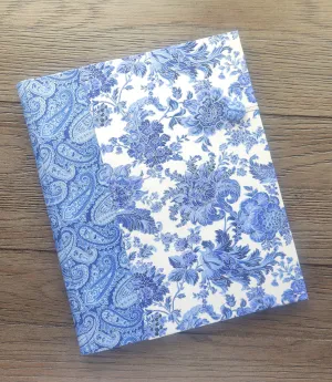 Fabric Covered Hardcover Notebook Composition Book Cover - Metallic Blue & White Swirls