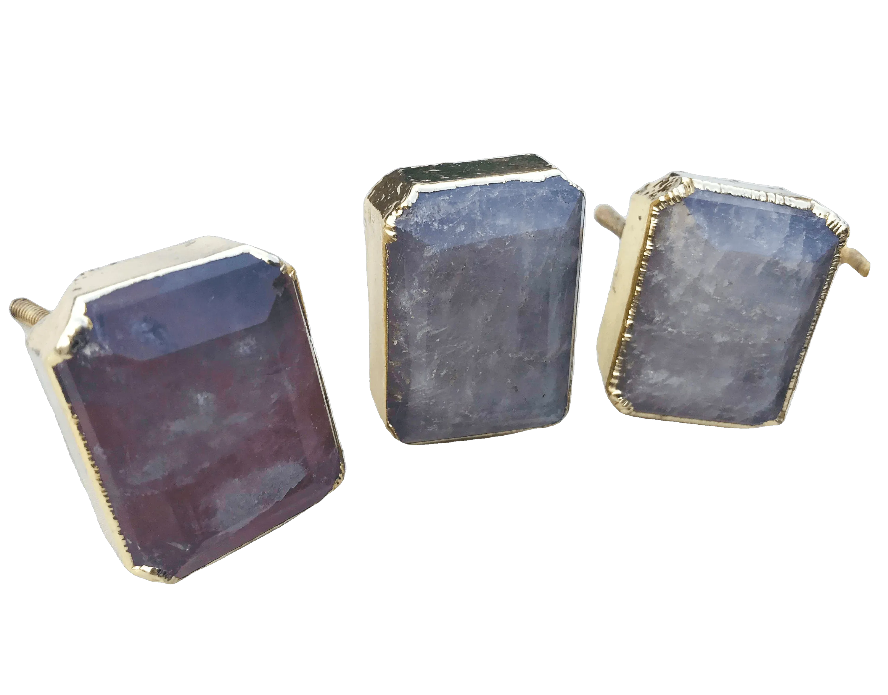Faceted Clear Quartz Cabinet Door Pull Handle - Set of 4