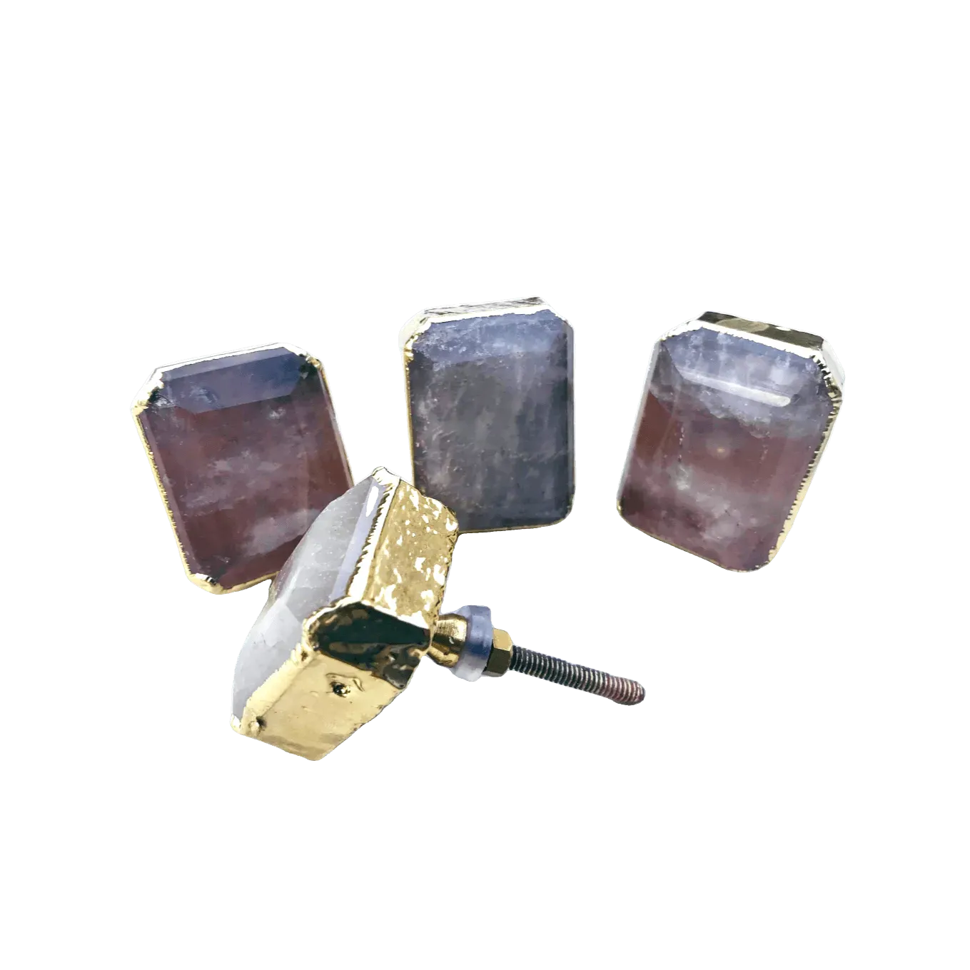 Faceted Clear Quartz Cabinet Door Pull Handle - Set of 4