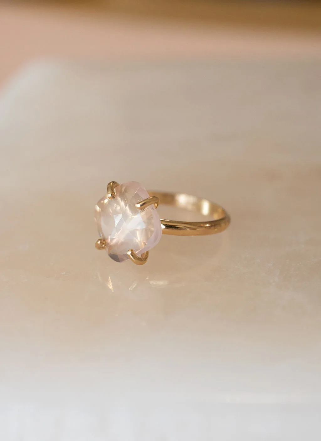 Faceted Rose Quartz Ring in Gold - Gold Filled Ring