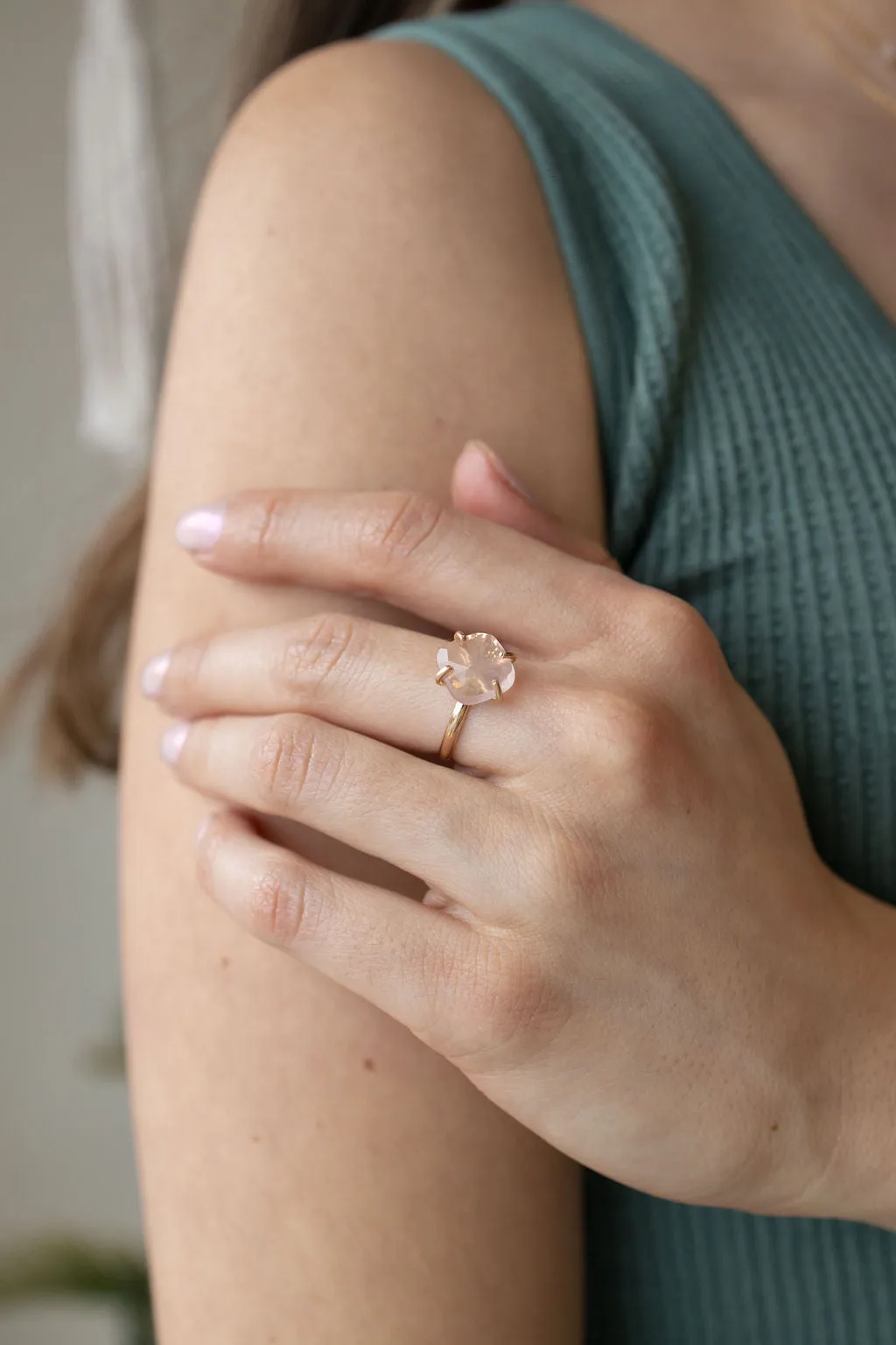 Faceted Rose Quartz Ring in Gold - Gold Filled Ring