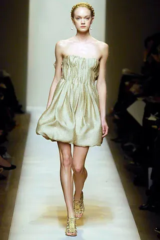 Fall 2007 Bottega Veneta by Tomas Maier Strapless Gold Metallic Dress w Puffed Skirt