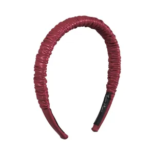 Faux Leather 2 cm Ruffled Burgundy Headband