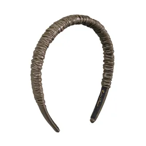Faux Leather 2 cm Ruffled Khaki Headband