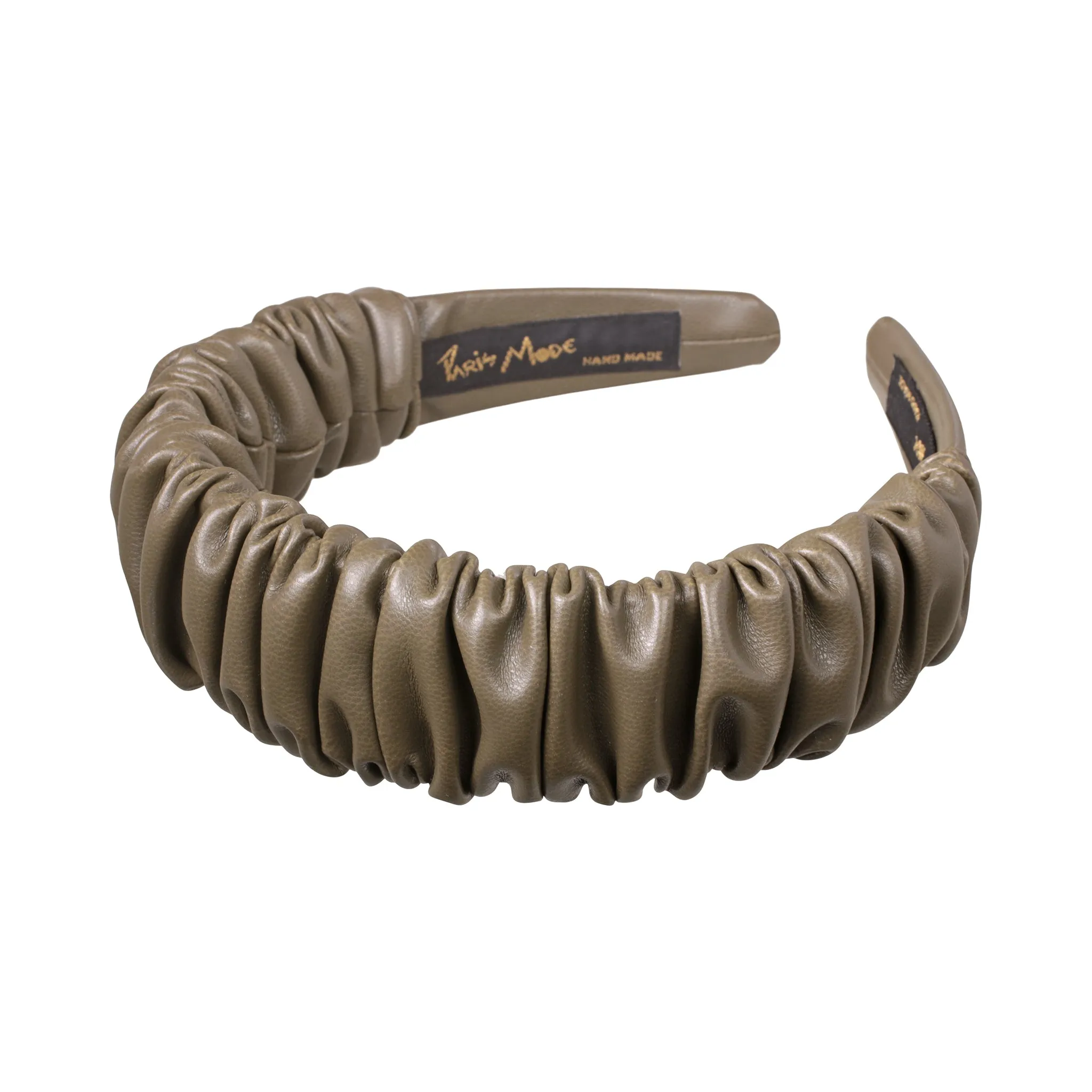 Faux Leather 3 cm Ruffled Khaki Headband