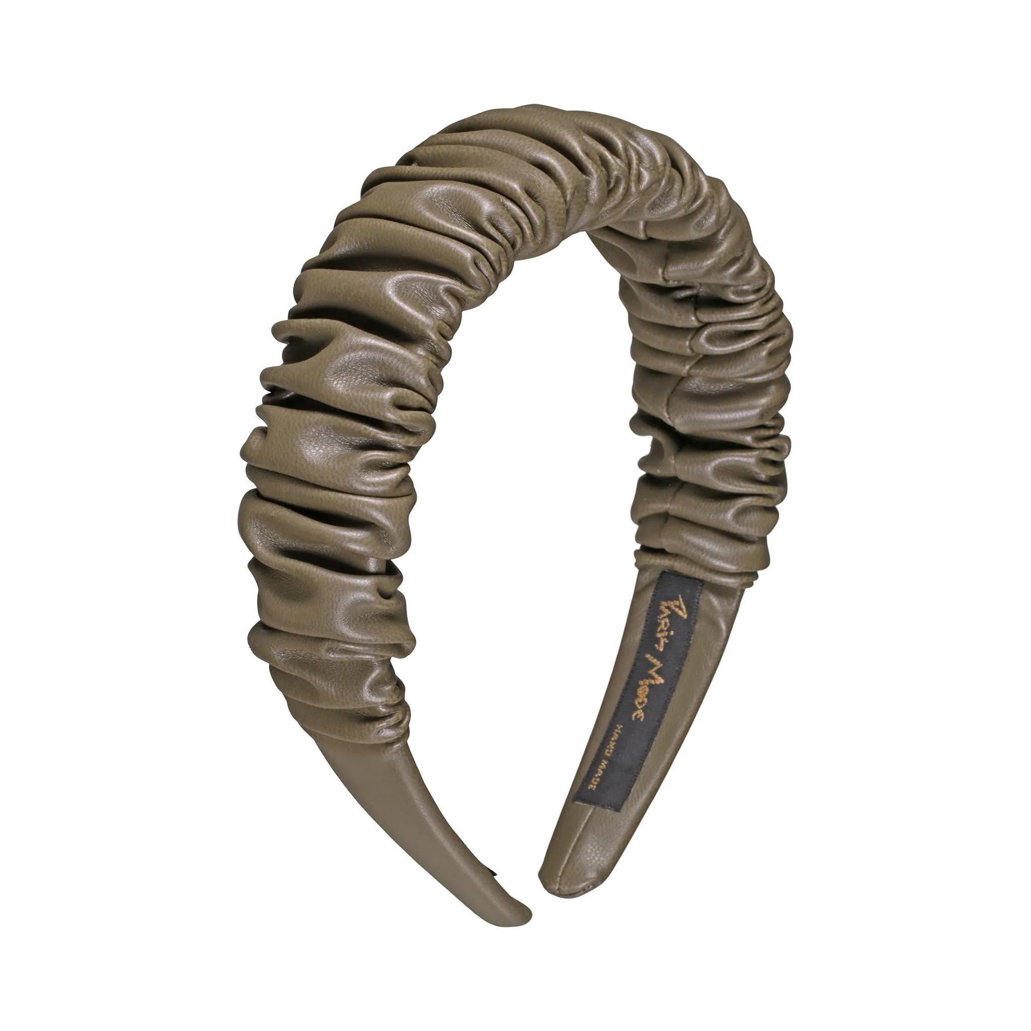 Faux Leather 3 cm Ruffled Khaki Headband