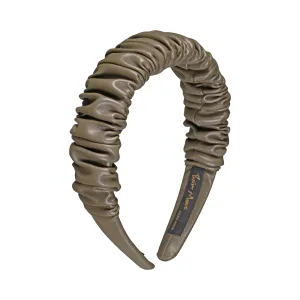 Faux Leather 3 cm Ruffled Khaki Headband