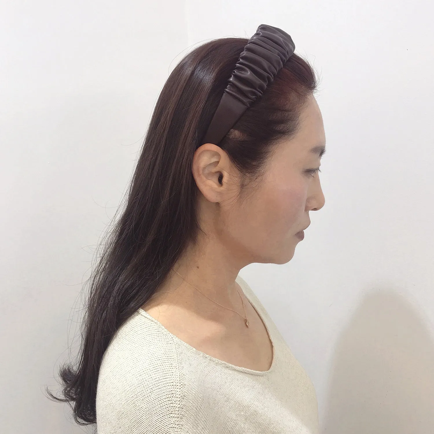 Faux Leather 4 cm Ruffled Brown Headband