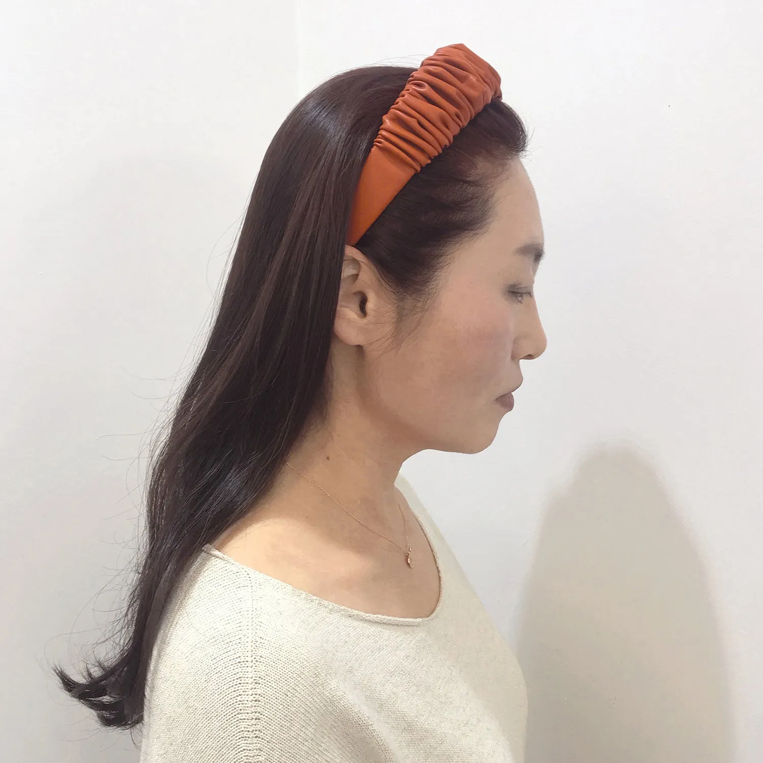 Faux Leather 4 cm Ruffled Camel Headband