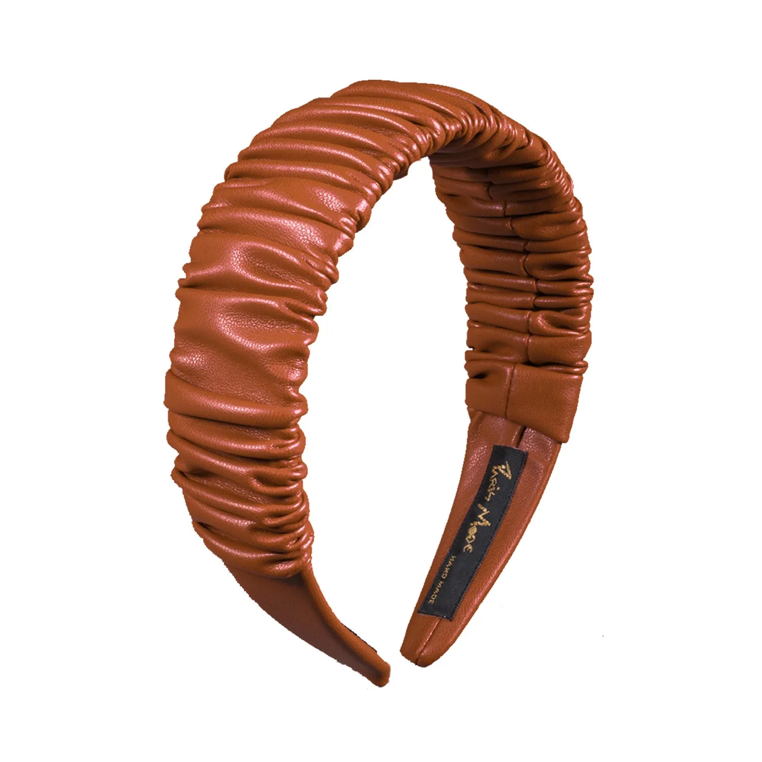 Faux Leather 4 cm Ruffled Camel Headband