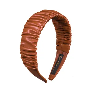 Faux Leather 4 cm Ruffled Camel Headband