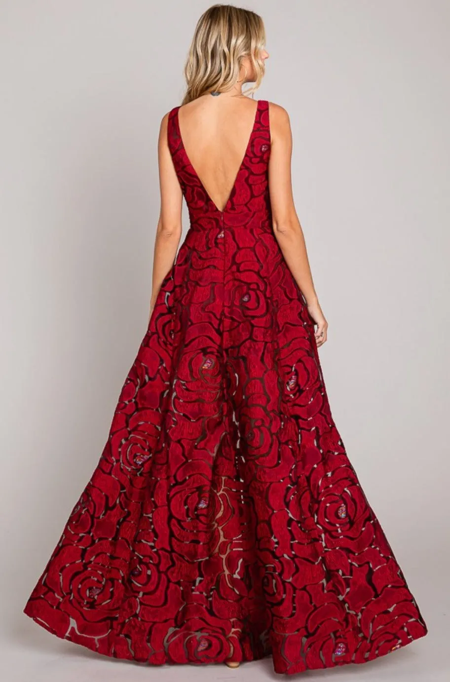 Federica Wine Jacquard Print Long Dress