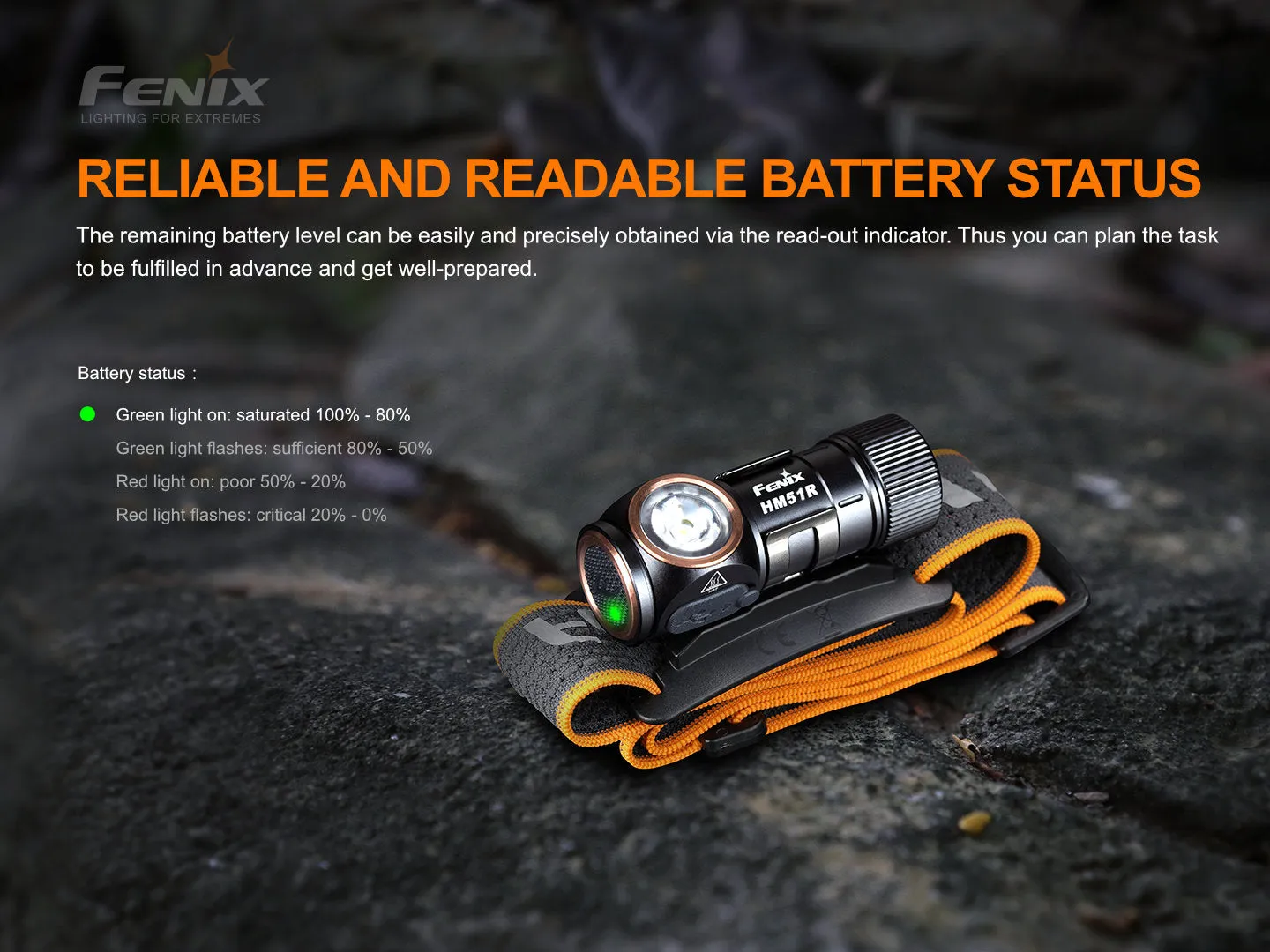 FENIX HM51R Ruby V2.0 RECHARGEABLE HEADLAMP - Full Black
