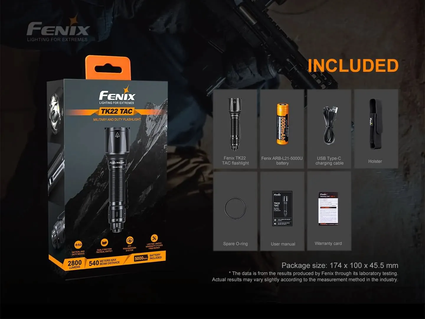 Fenix TK22 TAC Tactical Flashlight - 2800 Lumens