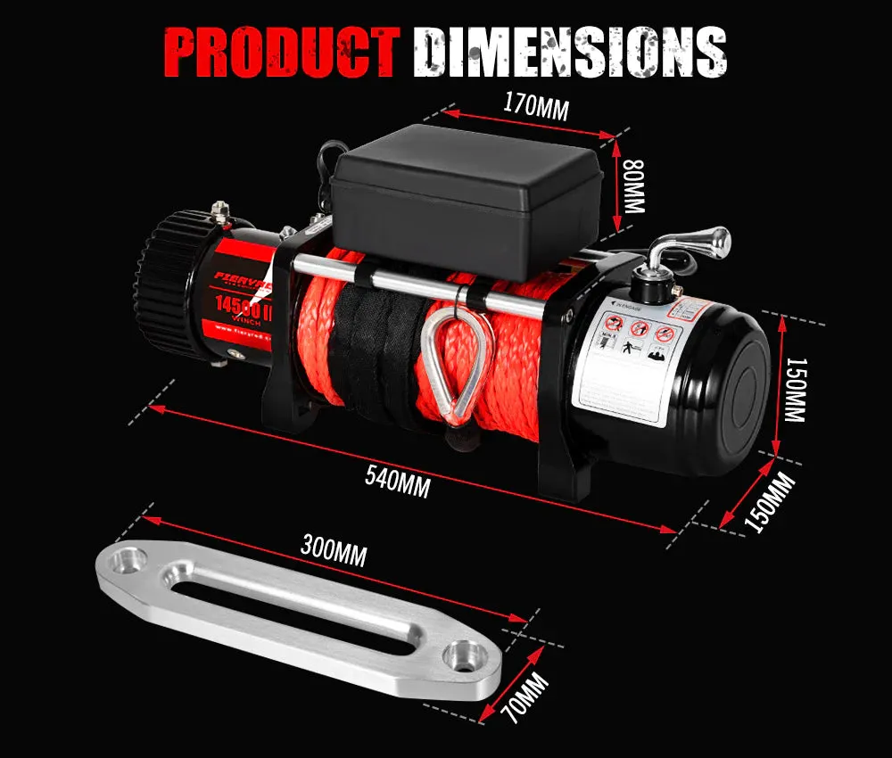 FIERYRED Wireless Electric Winch Synthetic Rope 12V 14500LBS