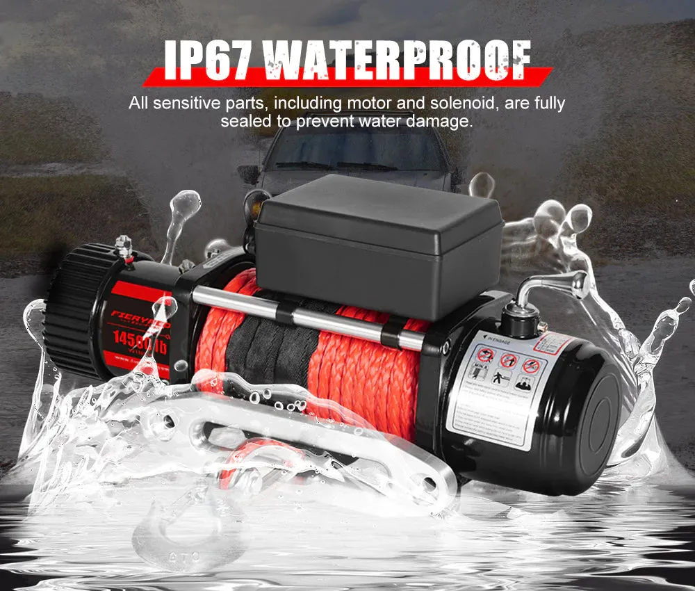 FIERYRED Wireless Electric Winch Synthetic Rope 12V 14500LBS