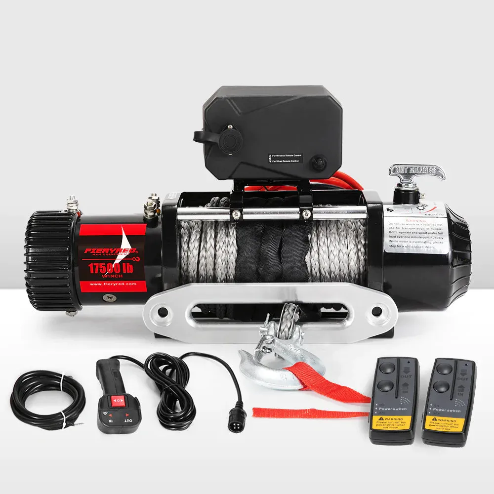 FIERYRED Wireless Electric Winch Synthetic Rope 12V 17500LBS