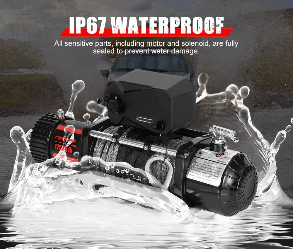 FIERYRED Wireless Electric Winch Synthetic Rope 12V 17500LBS