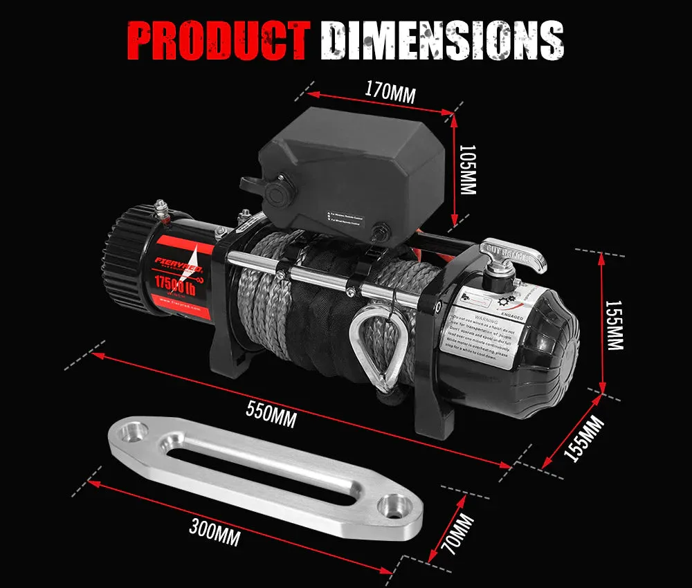 FIERYRED Wireless Electric Winch Synthetic Rope 12V 17500LBS