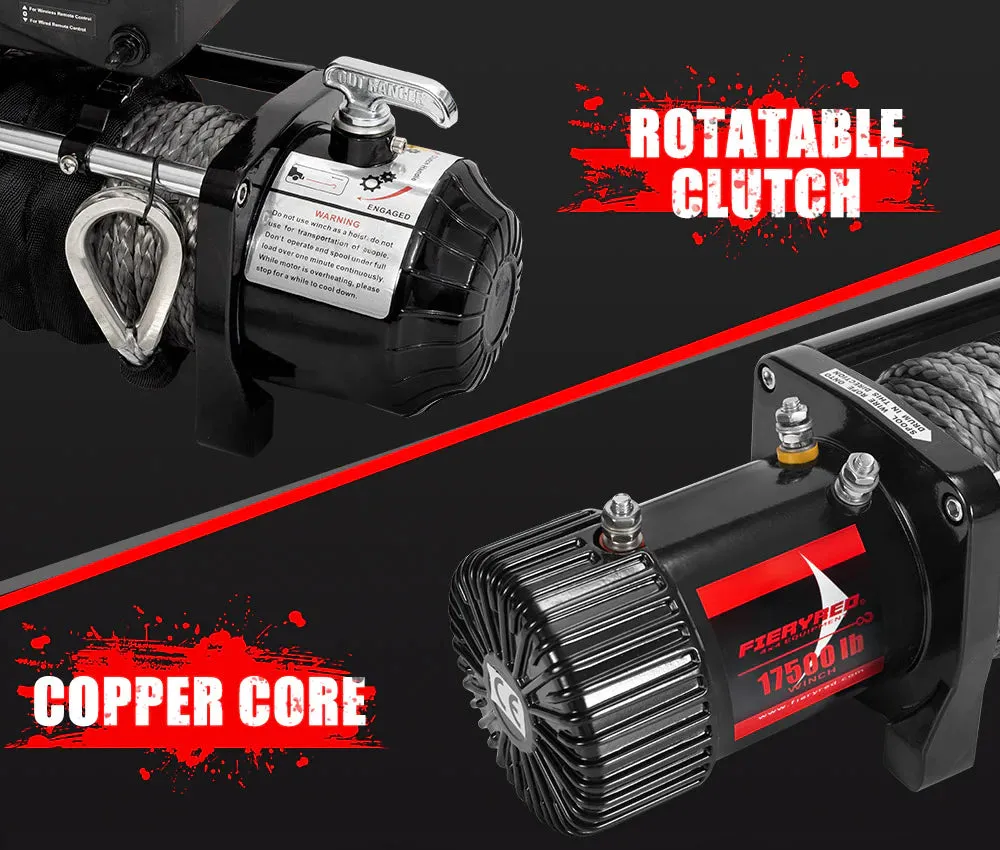 FIERYRED Wireless Electric Winch Synthetic Rope 12V 17500LBS