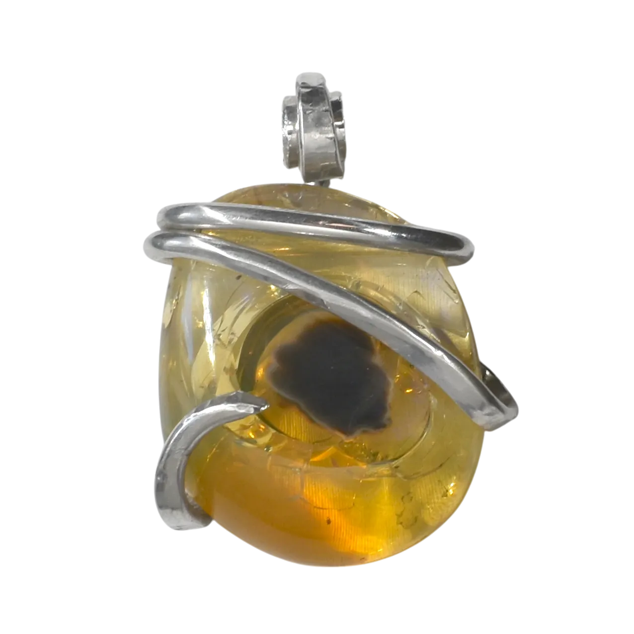 Fire Opal Handmade Stone Pendant Wrapped in Silver