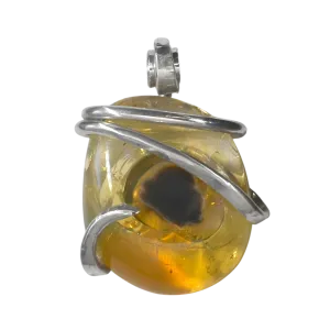 Fire Opal Handmade Stone Pendant Wrapped in Silver