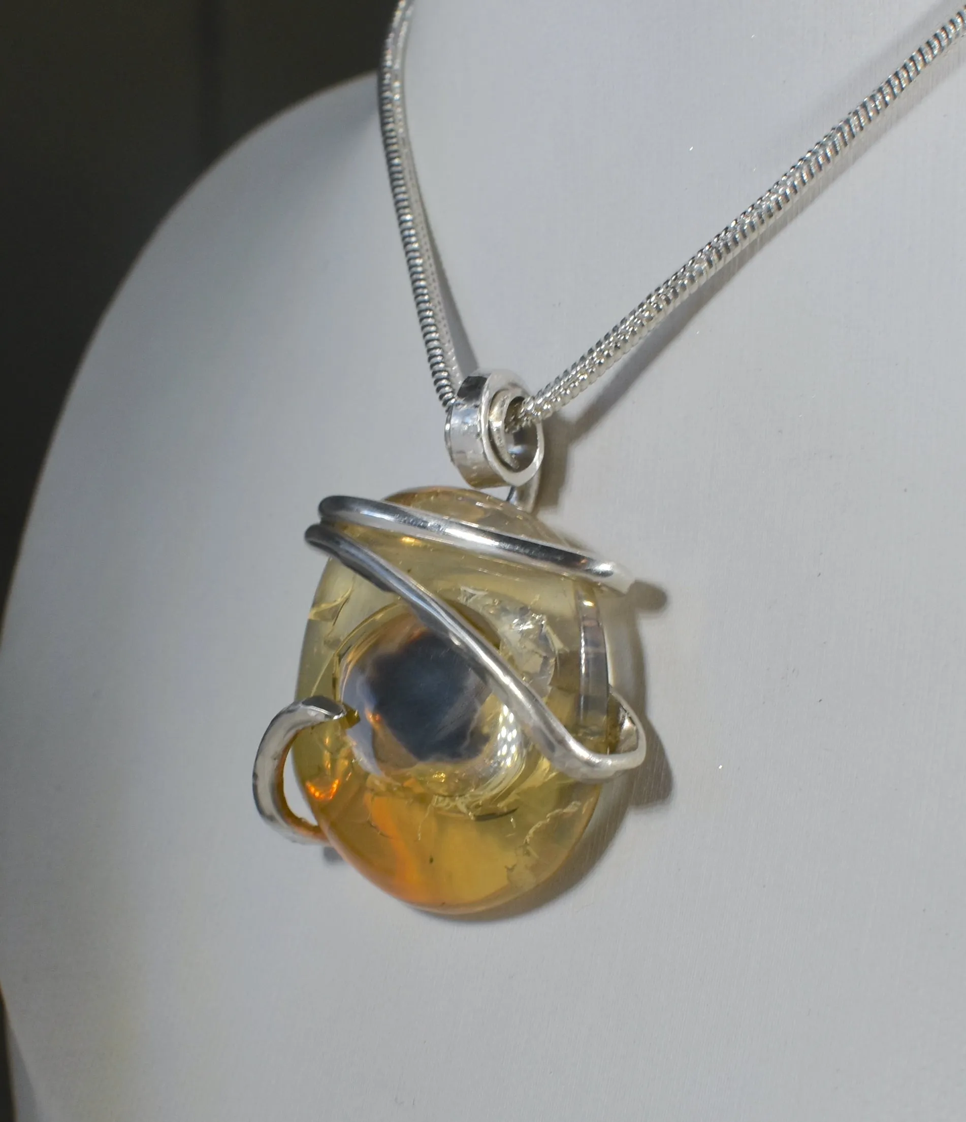 Fire Opal Handmade Stone Pendant Wrapped in Silver