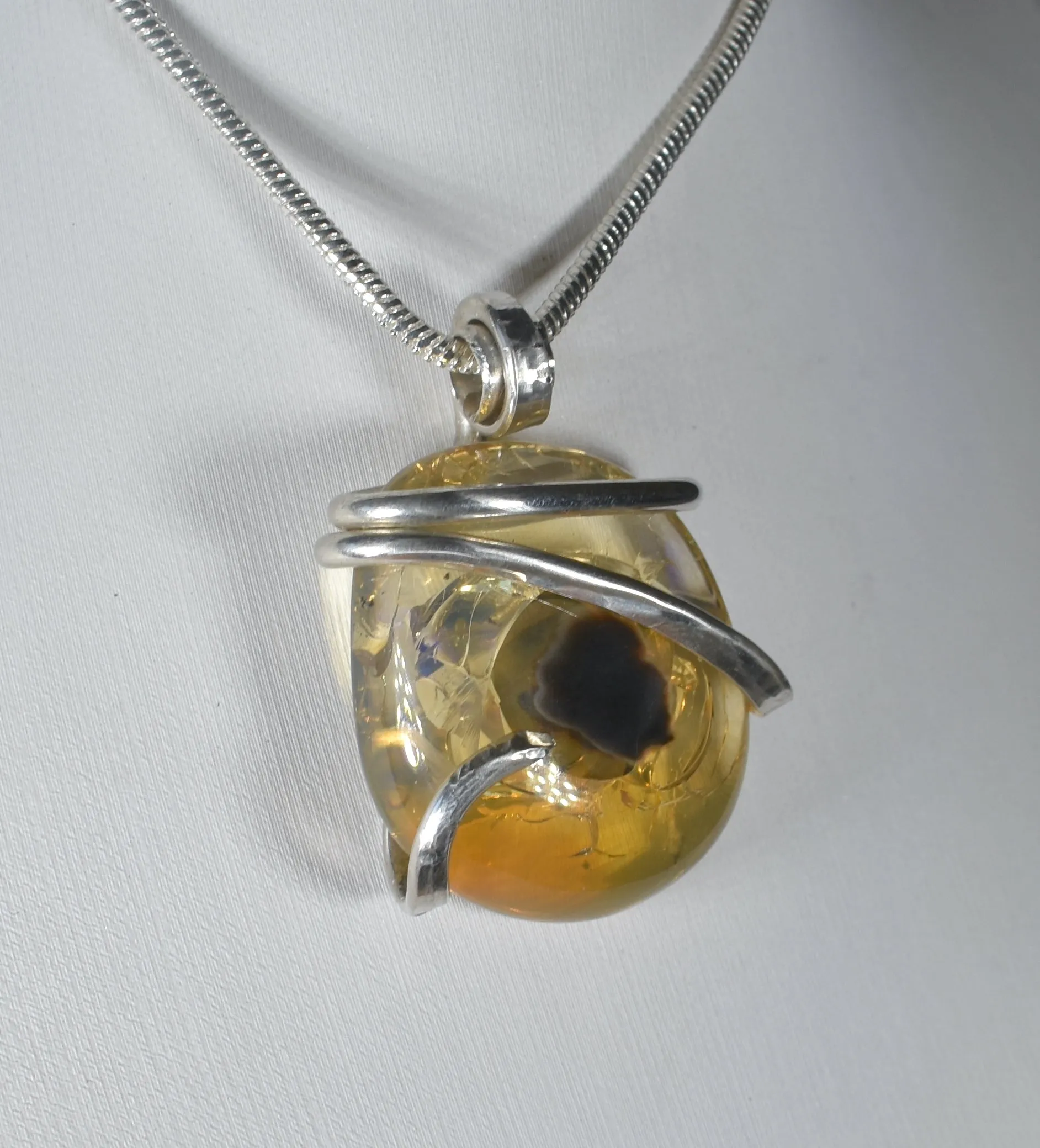 Fire Opal Handmade Stone Pendant Wrapped in Silver