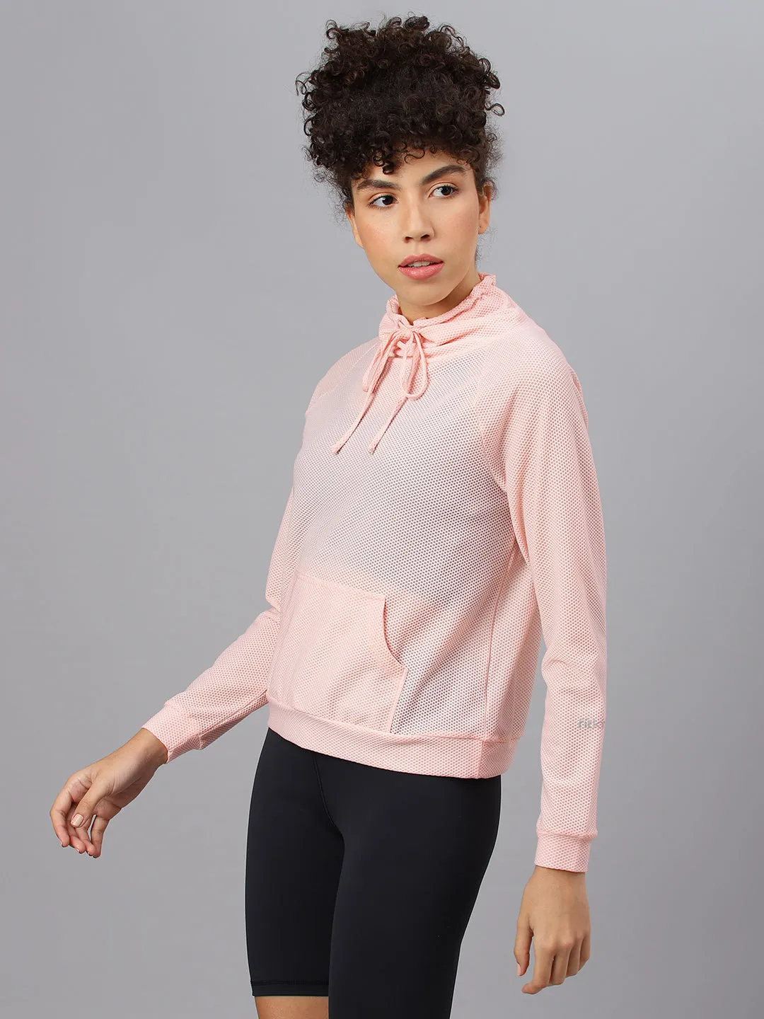 Fitkin Women's Light Pink Bubble Turtle Neck Top