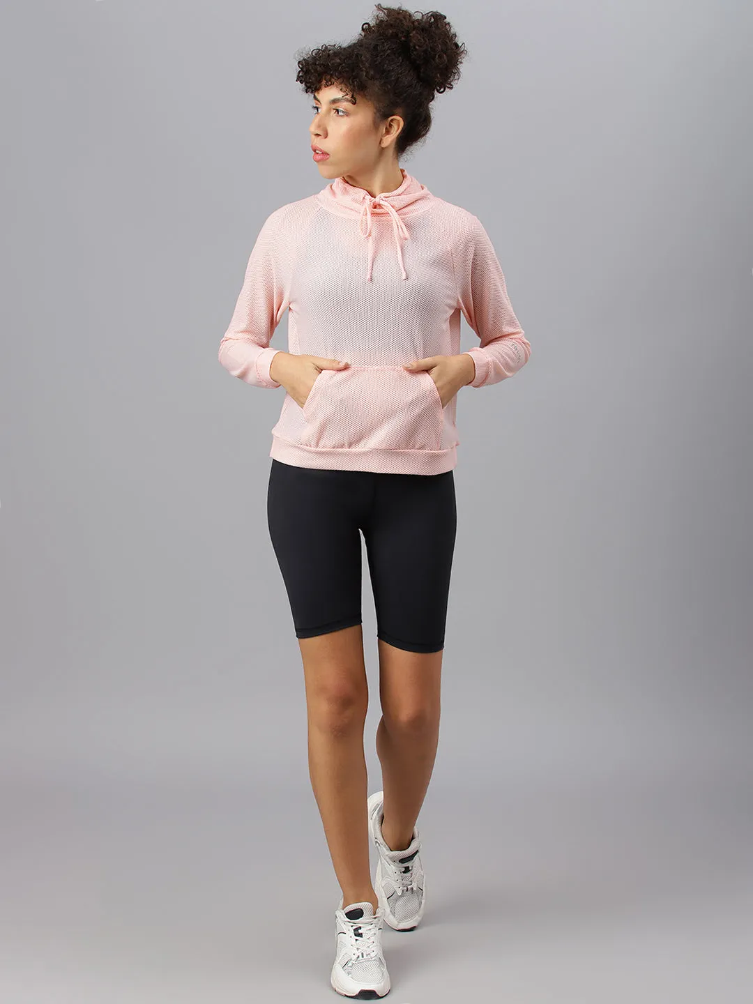 Fitkin Women's Light Pink Bubble Turtle Neck Top