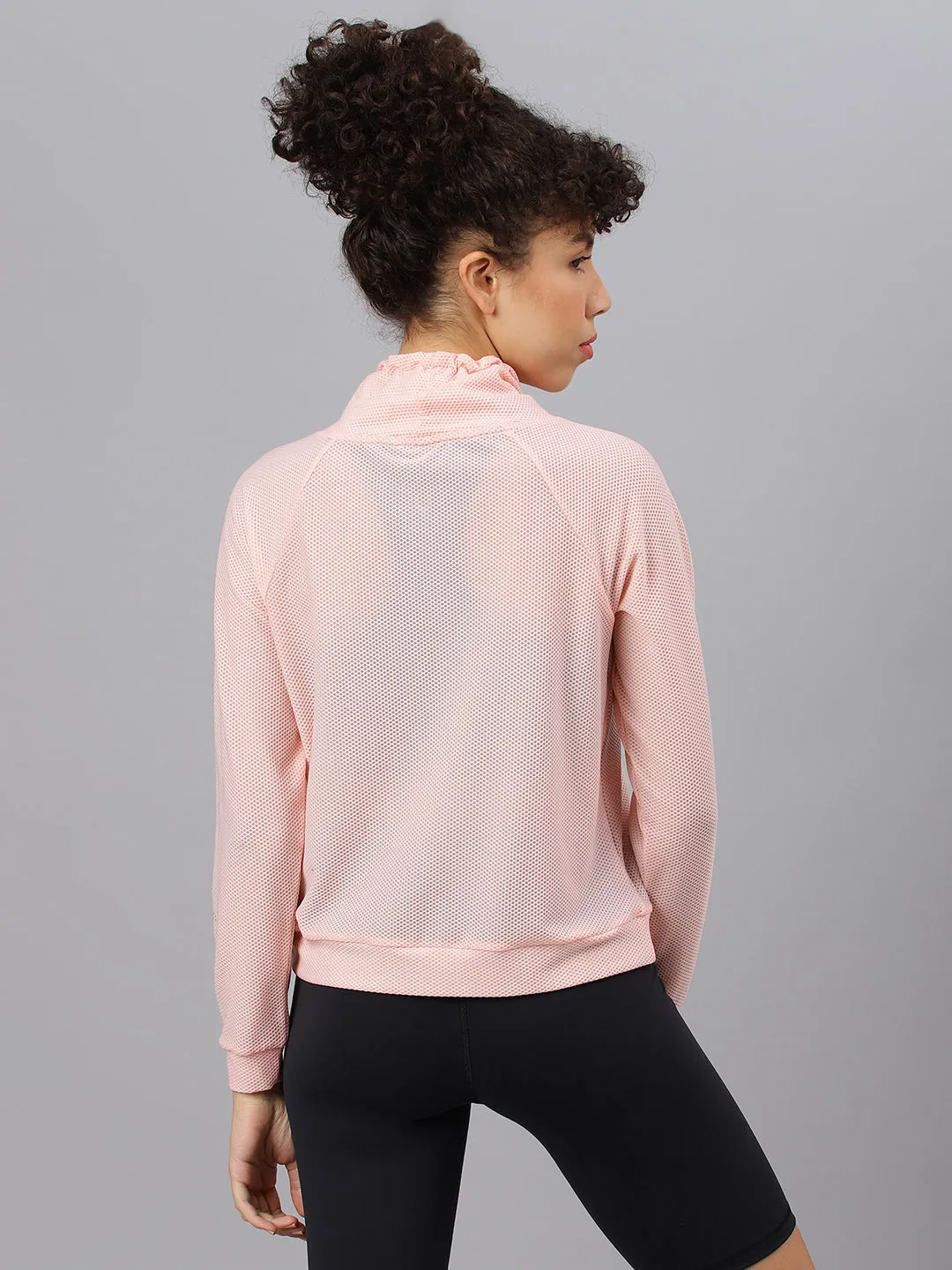Fitkin Women's Light Pink Bubble Turtle Neck Top