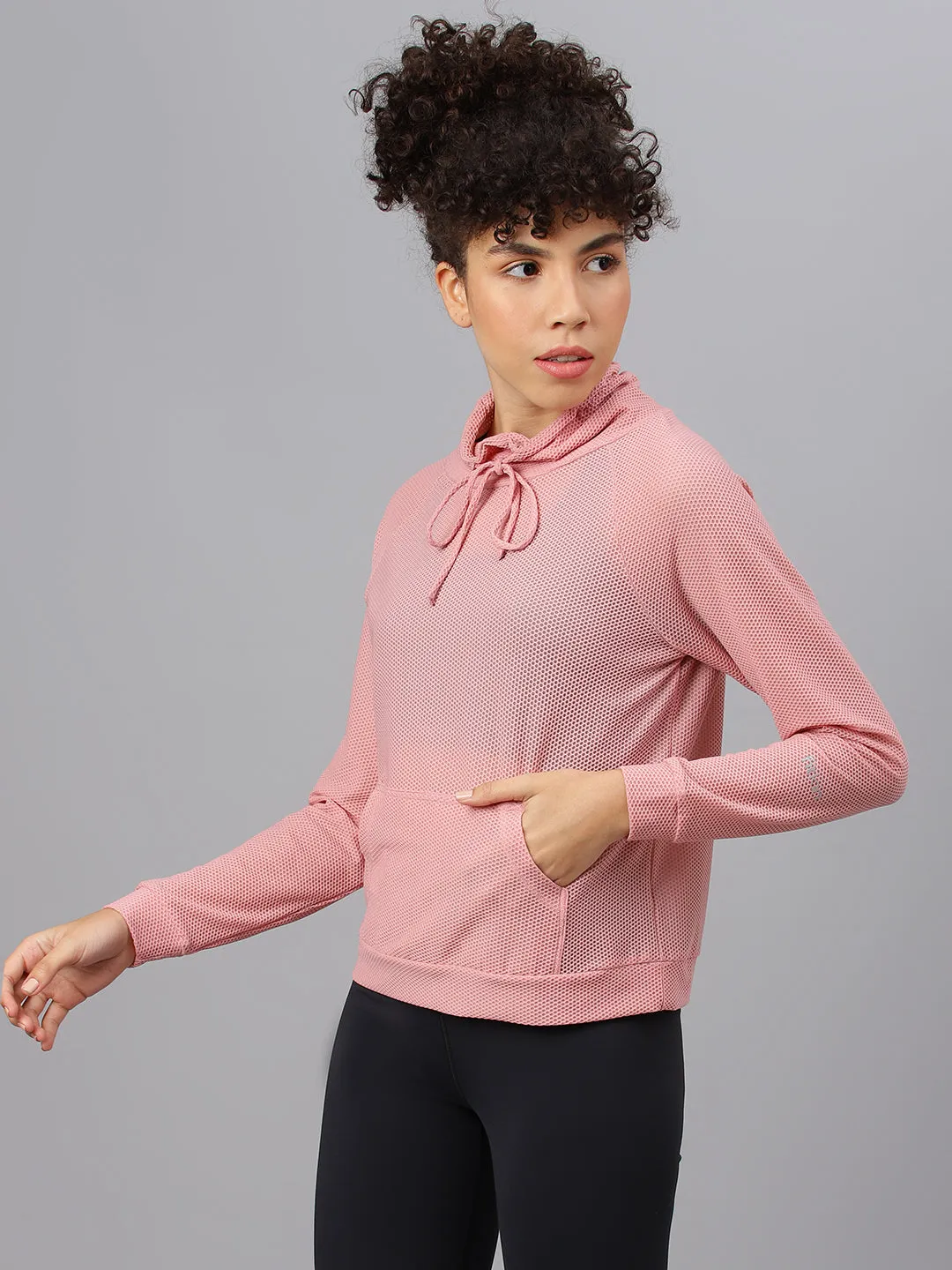Fitkin Women's Pink Bubble Turtle Neck Top