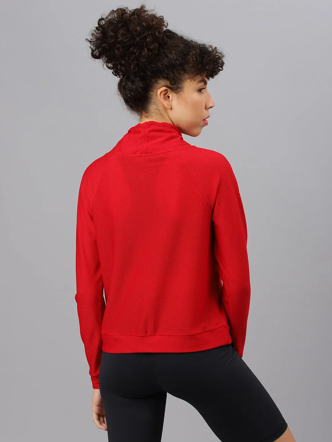Fitkin Women's Red Bubble Turtle Neck Top