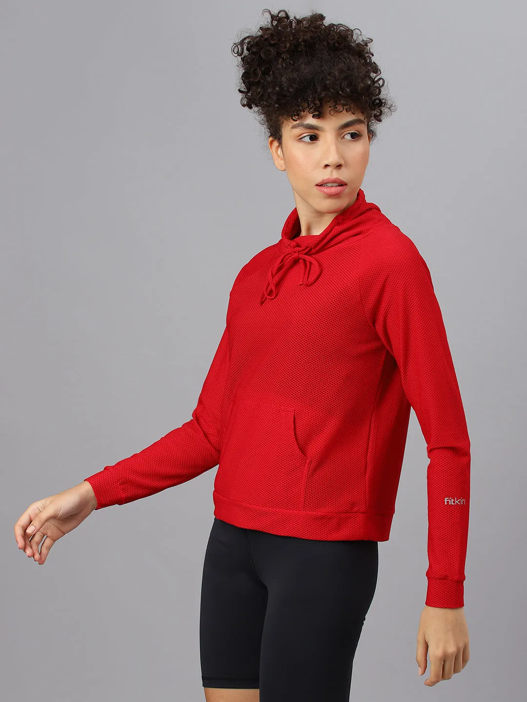 Fitkin Women's Red Bubble Turtle Neck Top