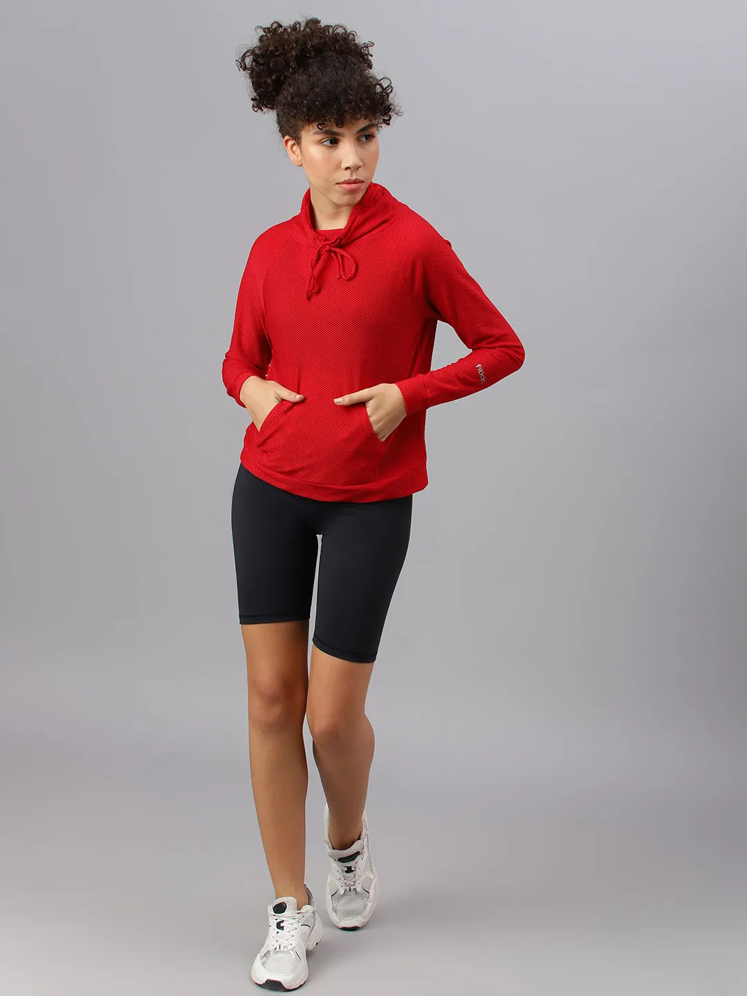 Fitkin Women's Red Bubble Turtle Neck Top