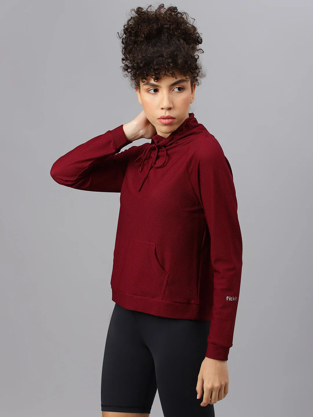 Fitkin Women's Wine Bubble Turtle Neck Top