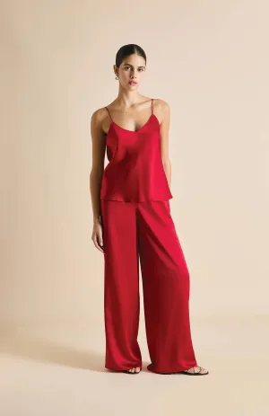 Flaming Red | Red Satin Loungewear Set