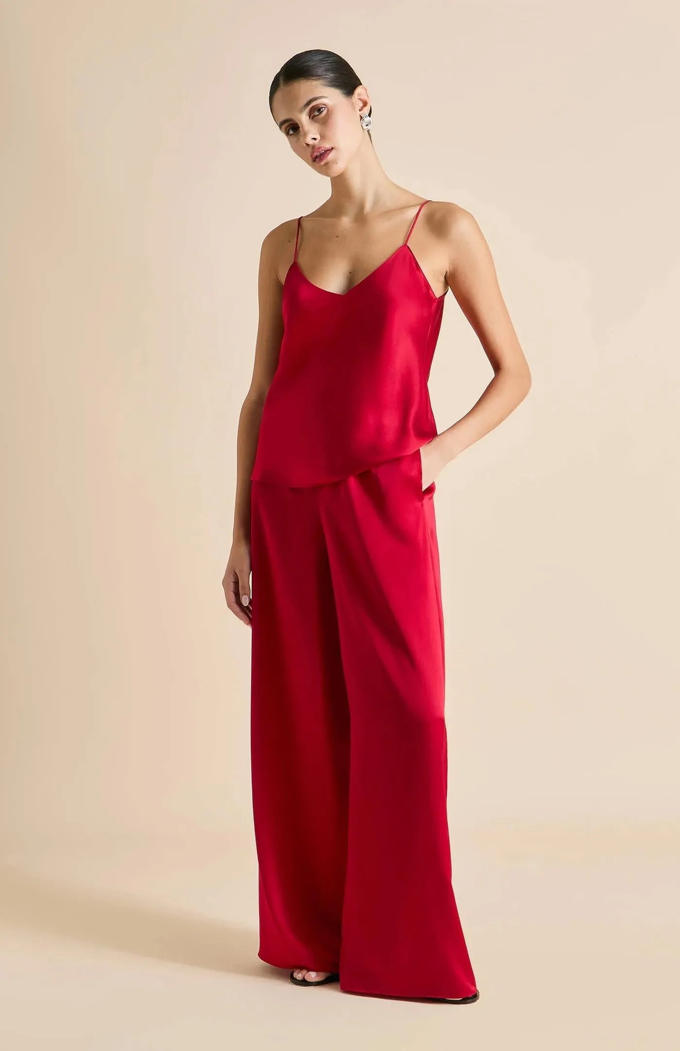 Flaming Red | Red Satin Loungewear Set