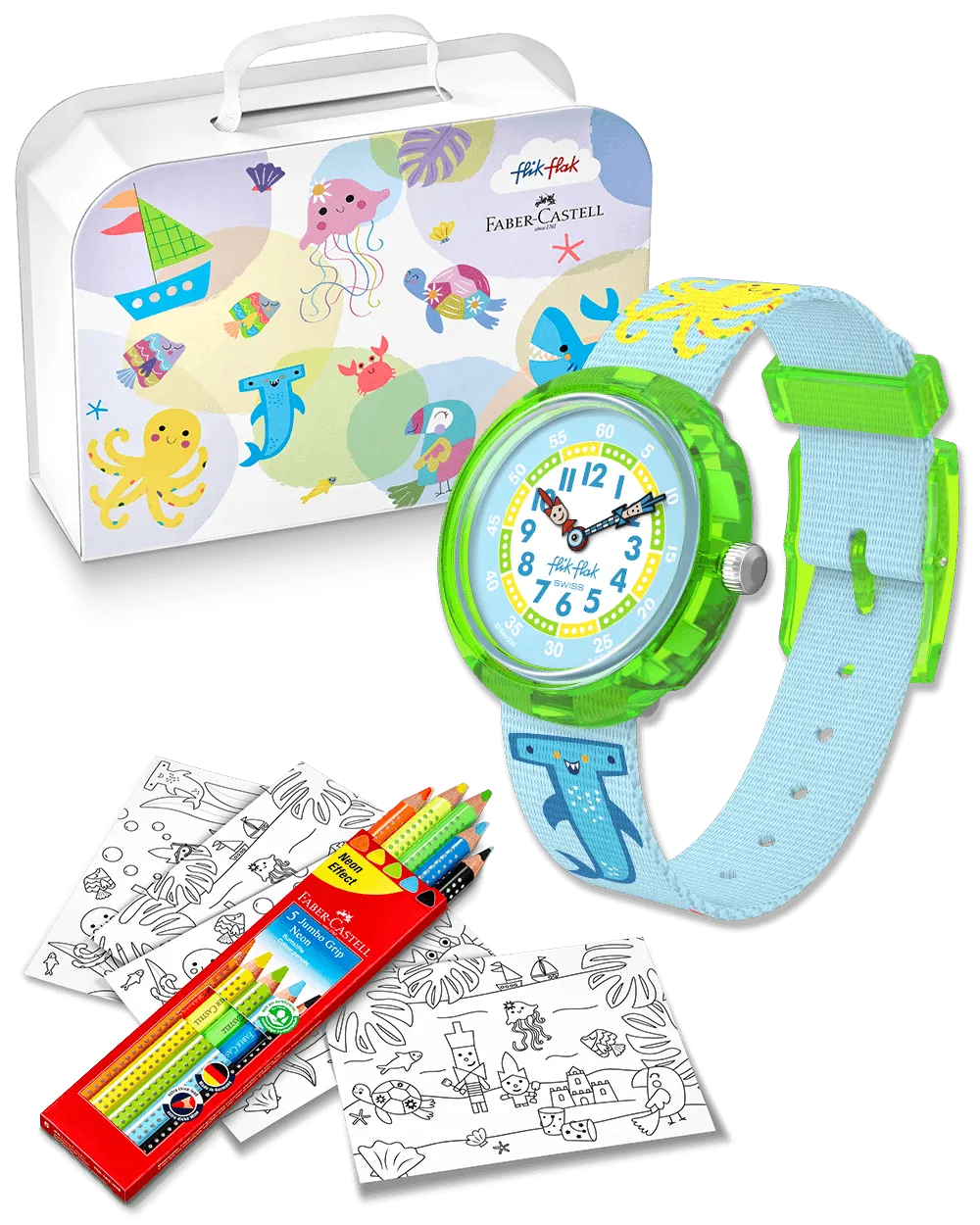 Flik Flak Neon color clock special edition Faber-Castell 32mm Fbnp231