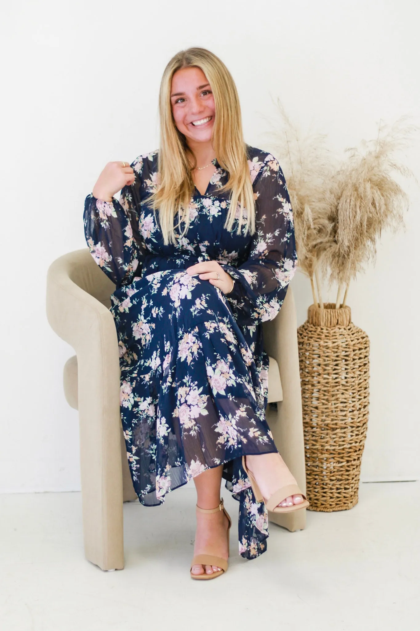 Floral Delight Navy Midi Dress