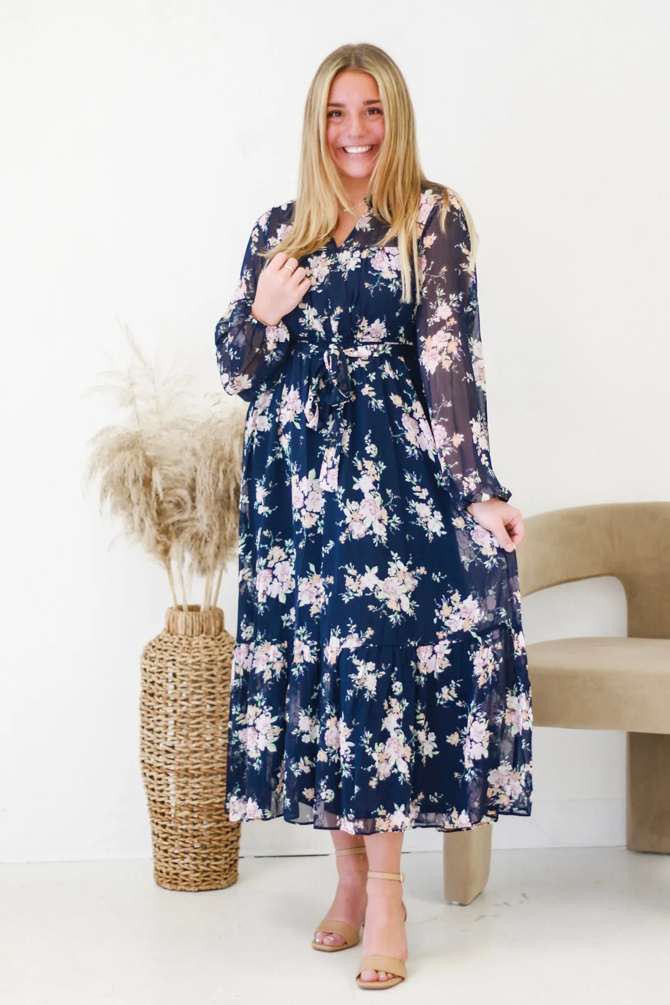 Floral Delight Navy Midi Dress