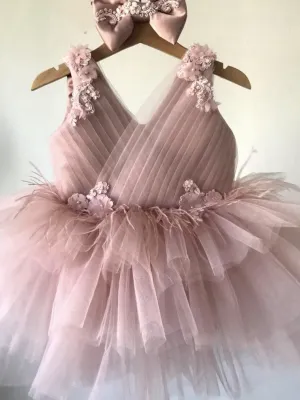 Floral Feather Tulle Princess Dress