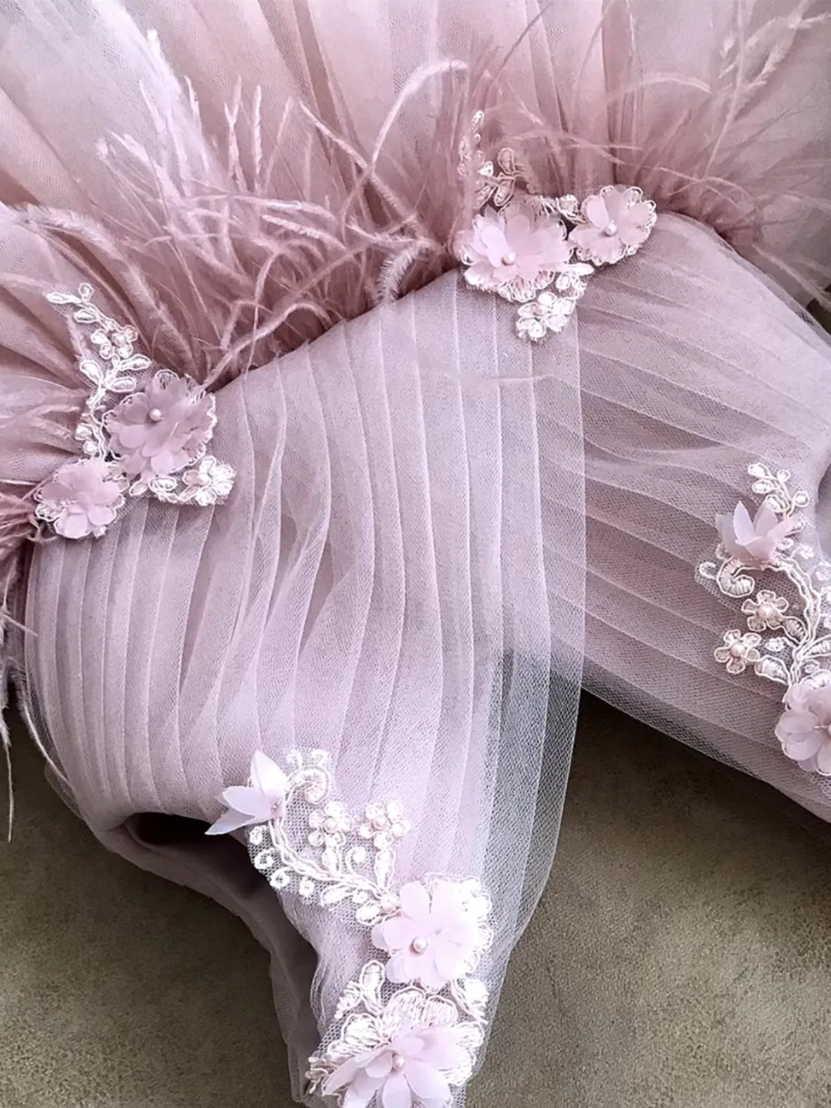 Floral Feather Tulle Princess Dress