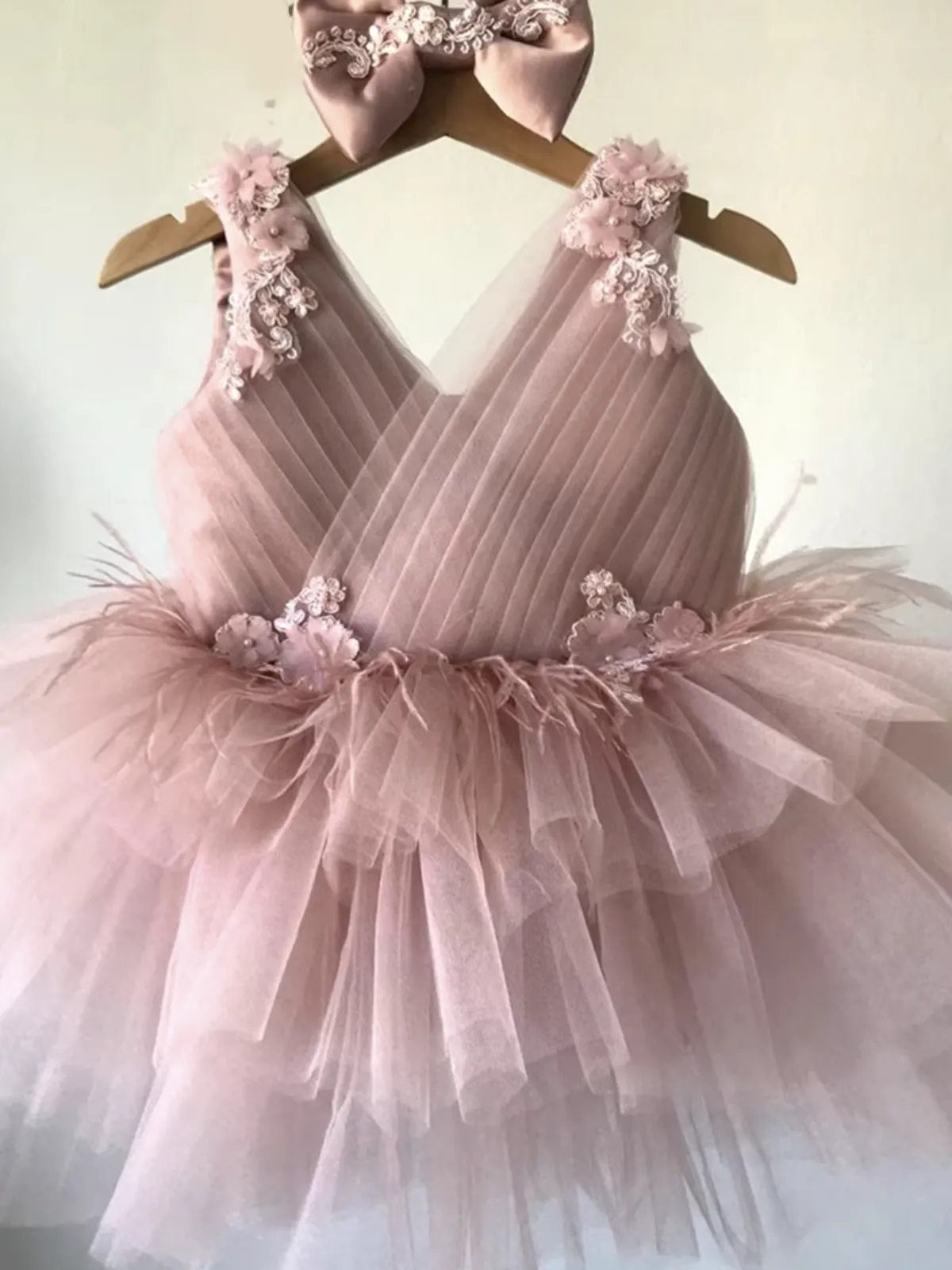 Floral Feather Tulle Princess Dress